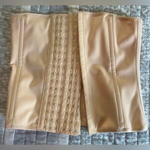Nude Beige Waist Trainer Corset - Steel Boned Waist Cincher Faja Shapewear M